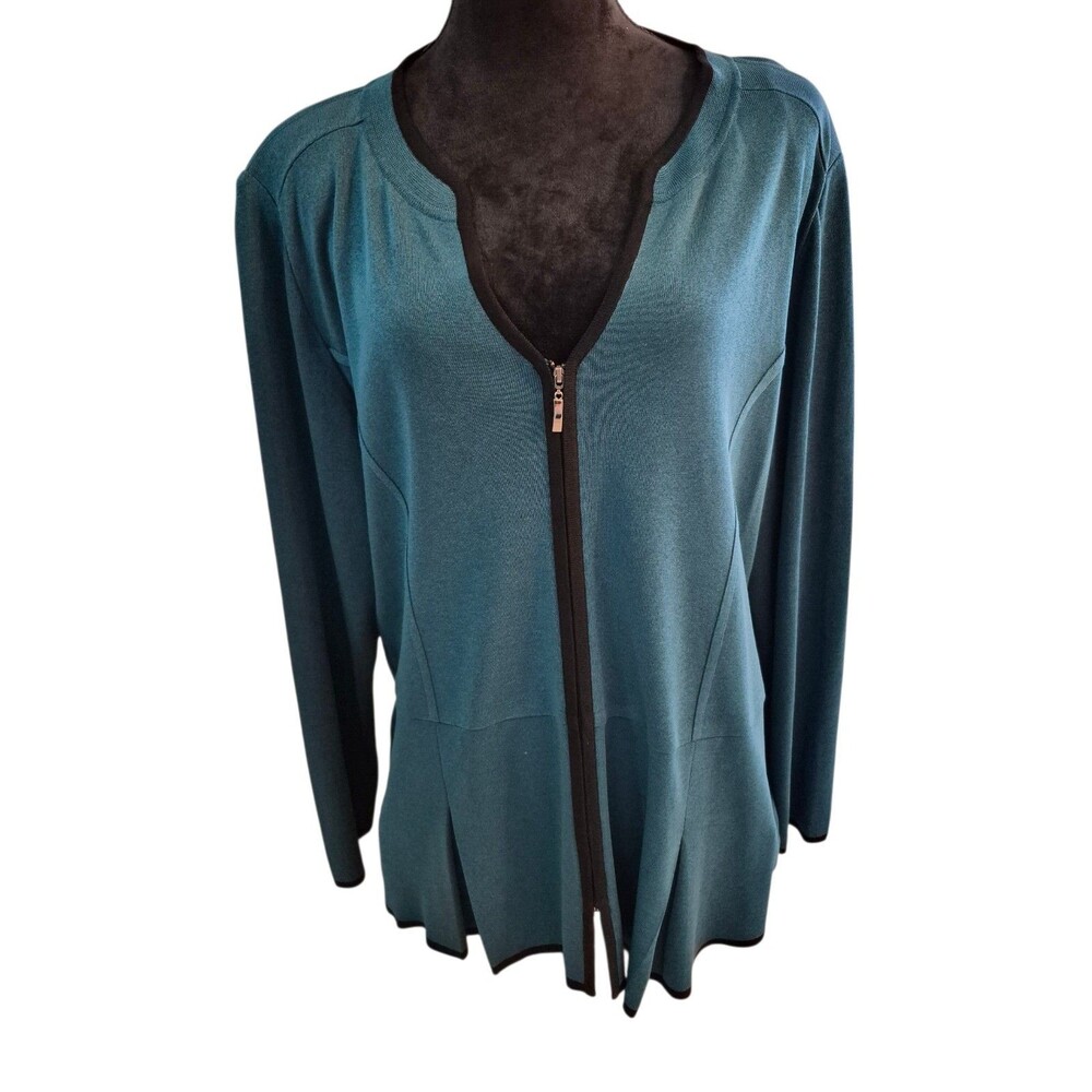 Exclusively Misook 1X Jacket Zippered Teal Mature Office Business